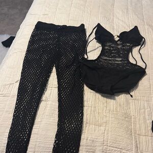 Black Mesh bathing suit and cover up